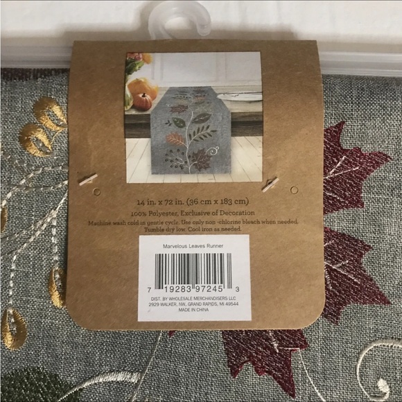 Long Fall Oak Maple Elm Leaves Autumn Embroidered Table Runner Woven 14x72 NWT - Picture 3 of 8